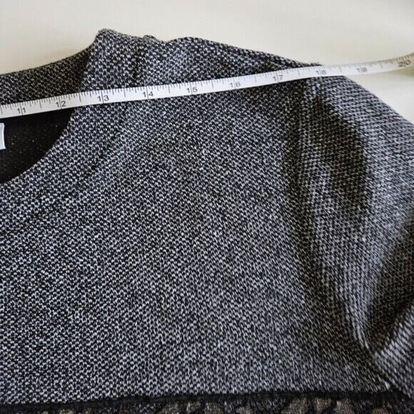 Intrend Max Mara Top Womens L Gray Black Pullover LS Lace Satin Sheer Whimsigoth - Picture 7 of 15